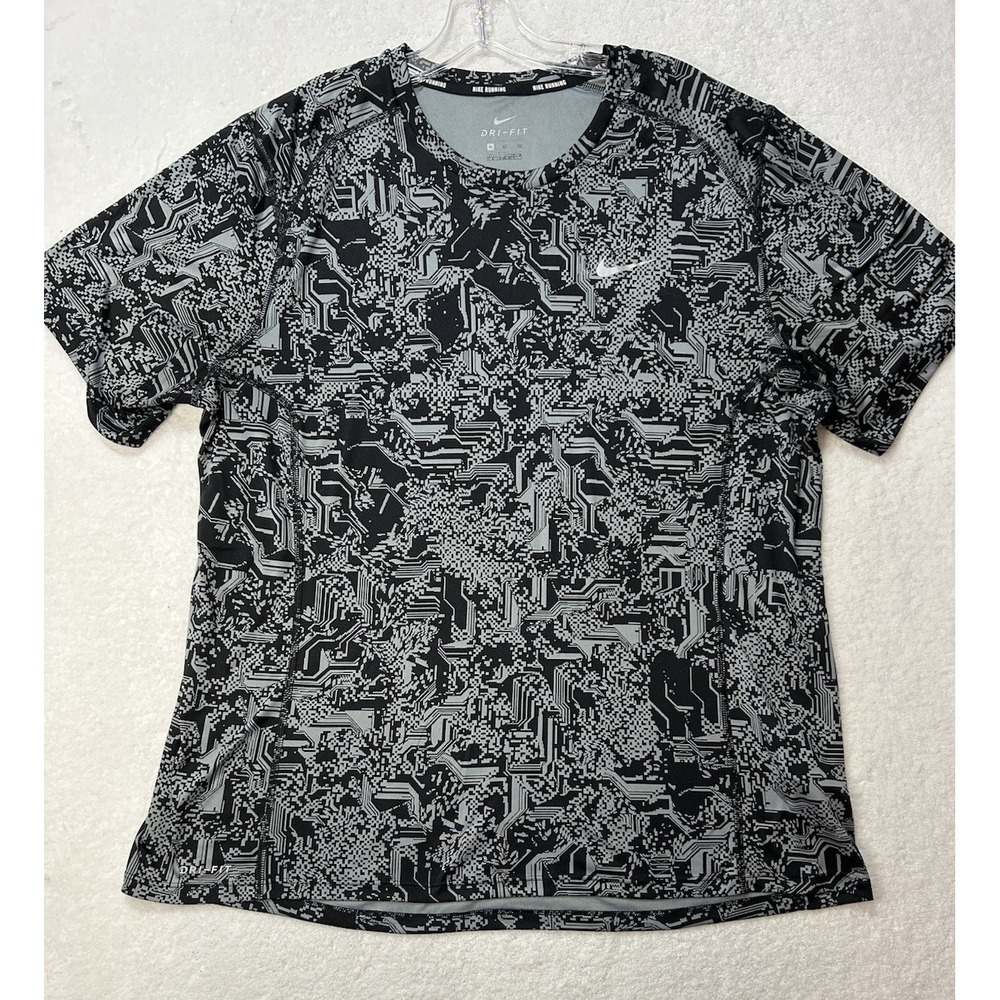 Nike Mens Size M Black Gray Short Sleeve Miler Dri-Fit Athletic T Shirt (S1)